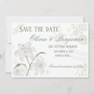 Elegant White Lily Save the Date Card | Editable