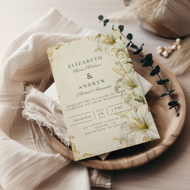 Elegant White Lily Wedding Invitation (Creator Uploaded)