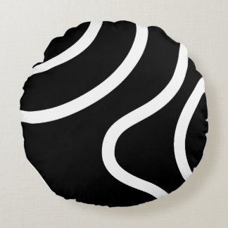Elegant White Lines on Black Background Abstract Round Cushion