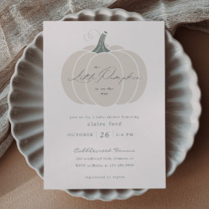 Elegant White Little Pumpkin Fall Baby Shower Postcard