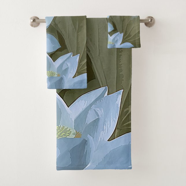 Elegant White Lotus Acrylic Artwork | Bath Towel Set (Insitu)