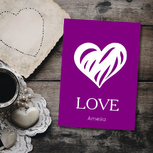 Elegant White Love Cutout Heart   Purple Holiday Card