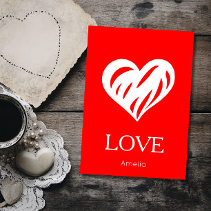 Elegant White Love Cutout Heart Red Holiday Card