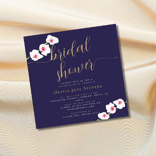 Elegant White Magenta Orchid Navy Bridal Shower Invitation