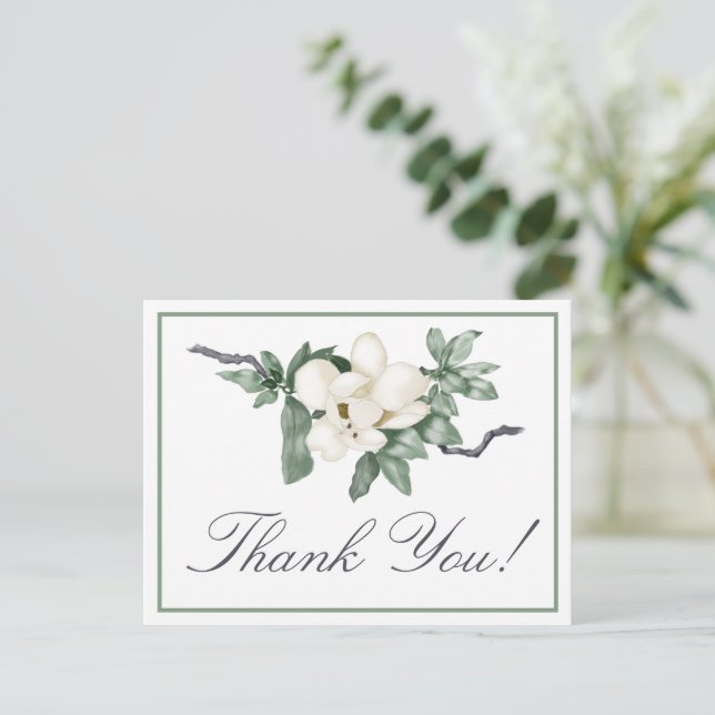 Elegant White Magnolia Blossom Thank You  Postcard (Standing Front)