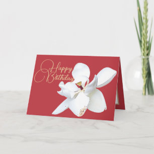 Elegant White Magnolia Botanical Colorful Birthday Card