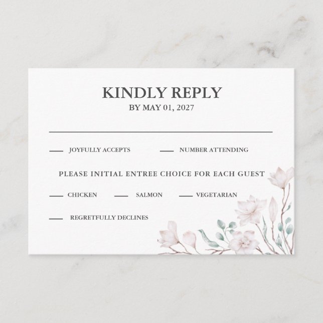 Elegant White Magnolia Eucalyptus RSVP Enclosure Card (Front)