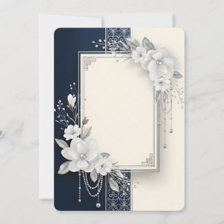 Elegant White Magnolia Floral Frame with Pearls Invitation