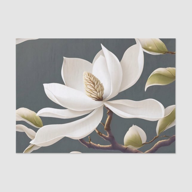 Elegant White Magnolia Flower Tissue Paper (Front)