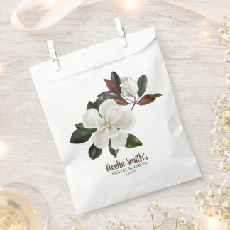 Elegant White Magnolia Flowers, Bridal Shower Favour Bags