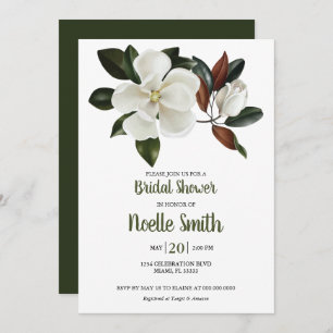 Elegant White Magnolia Flowers, Bridal Shower Invitation