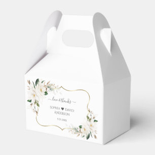 Elegant White Magnolia Flowers Gold Wedding Favour Box