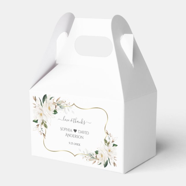 Elegant White Magnolia Flowers Gold Wedding   Favour Box (Back Side)