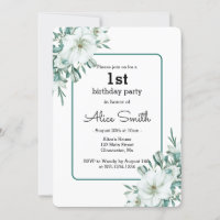 Elegant White Magnolia Greenery Flora 1st Birthday