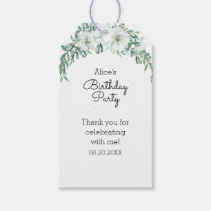 Elegant White Magnolia Greenery Flora Birthday Gift Tags