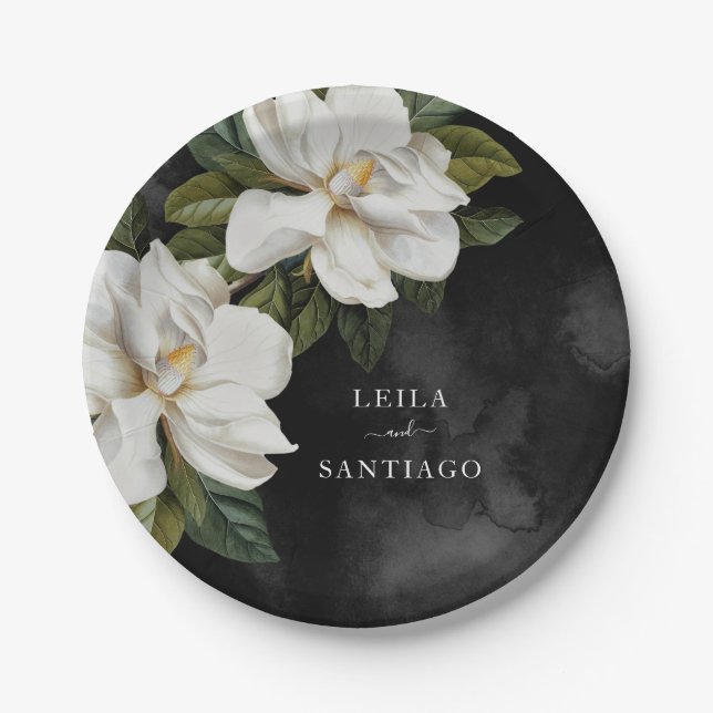 Elegant White Magnolia Wedding Paper Plate (Front)