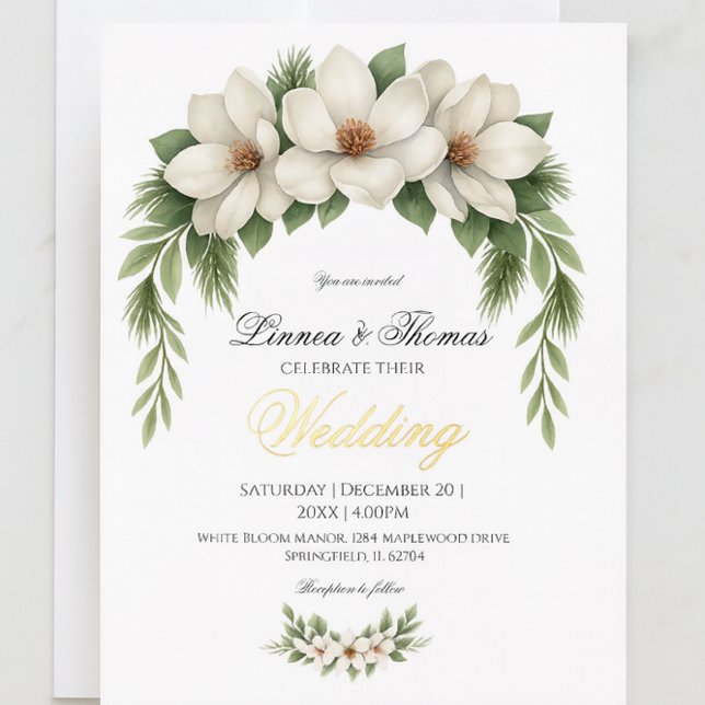 Elegant White Magnolia Wedding Pine Tree Frame (Creator Uploaded)
