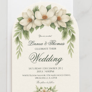 Elegant White Magnolia Wedding Pine Tree Frame Invitation