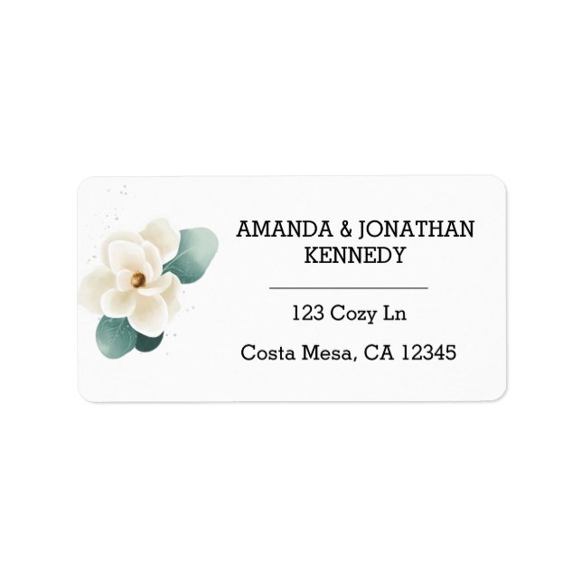 Elegant White Magnolia Wedding Return Address  Label (Front)