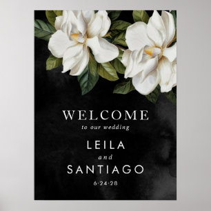 Elegant White Magnolia Wedding Welcome Poster Sign