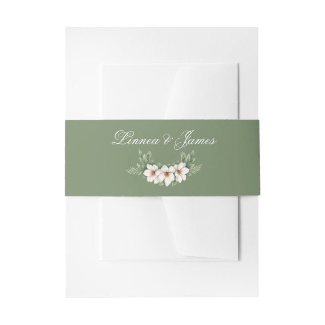 Elegant White Magnolia Winter Wedding Pine Tree  Invitation Belly Band (Front Example)