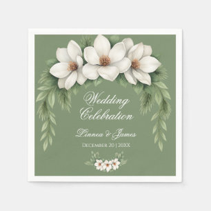 Elegant White Magnolia Winter Wedding Pine Tree  Napkin