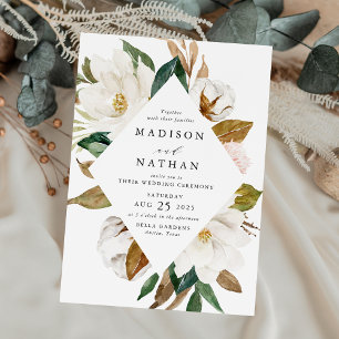 Elegant White Magnolias and Blush Floral Wedding Invitation