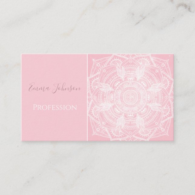 Elegant White Mandala Pink Nebula Design Business Card (Front)