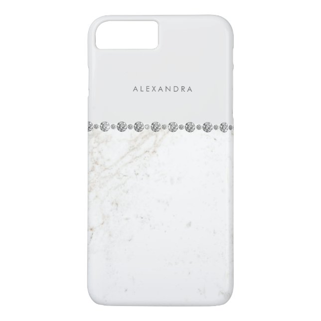 Elegant White Marble and Diamond Look on Soft Grey Case-Mate iPhone Case (Back)