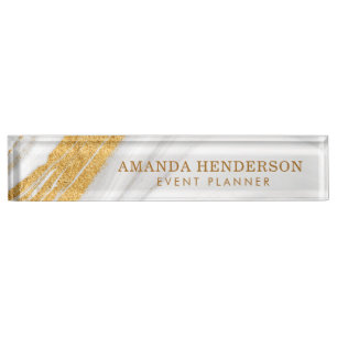 Elegant White Marble And Gold Nameplate