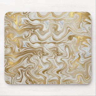Elegant White Marble and Liquid Gold Swirl Mousepa Mouse Mat