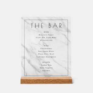 Elegant White Marble Bar Menu Acrylic Sign