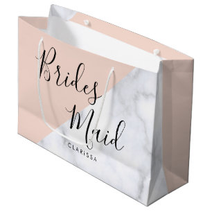 Elegant white marble & blush pink bridesmaid large gift bag