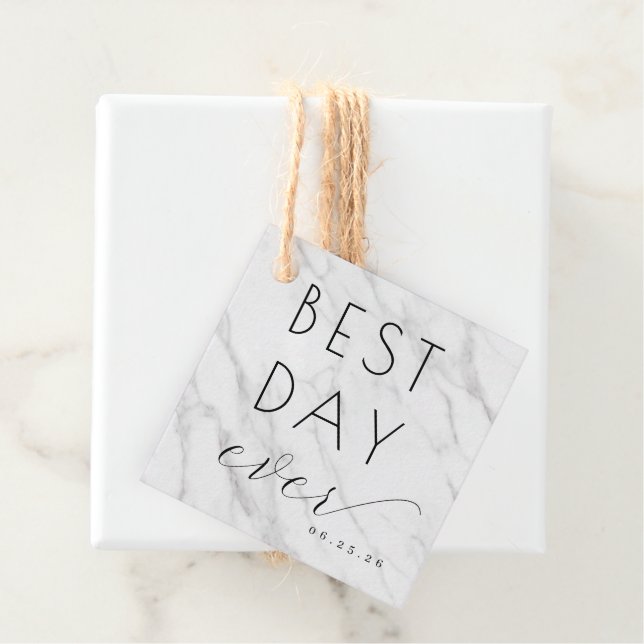 Elegant White Marble Calligraphy Favour Tags (In Situ)