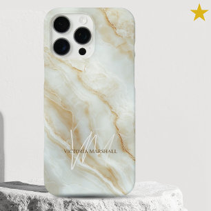 Elegant White Marble Custom Name Monogrammed iPhone 16 Pro Max Case