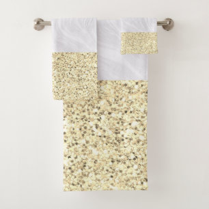 Elegant White Marble Faux Gold Glitter Bath Towel Set