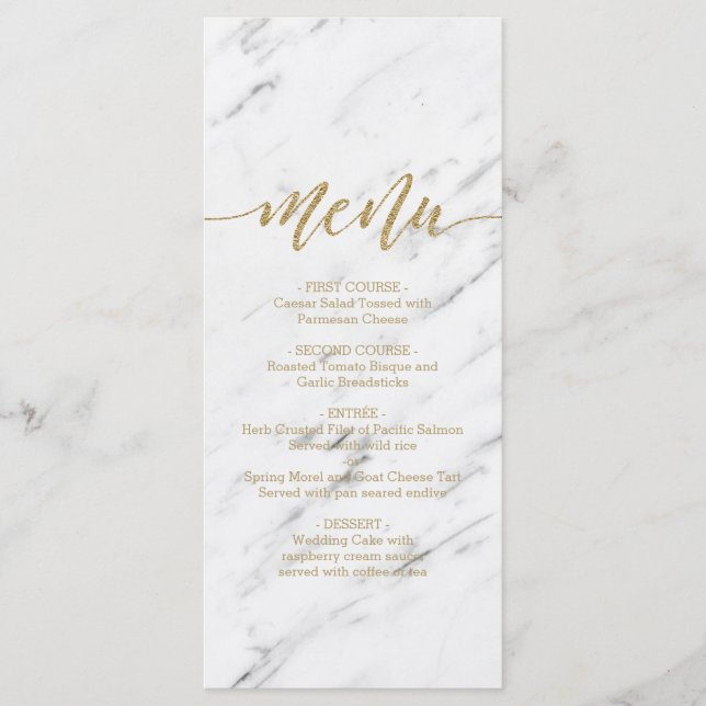 Elegant White Marble & Gold Foil Wedding Menu (Front)