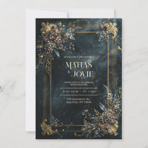 Elegant White Marble Gold Geometric Floral Wedding Invitation