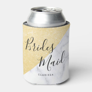 Elegant white marble & gold glitter bridesmaid can cooler