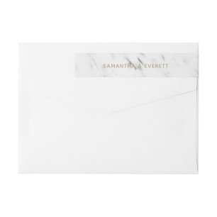 Elegant White Marble & Gold Modern Wedding Wrap Around Label