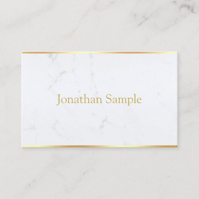 Elegant White Marble Gold Name Modern Template Business Card (Front)