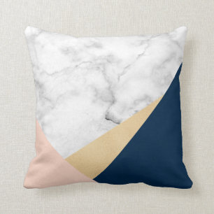 elegant white marble gold peach blue color block cushion