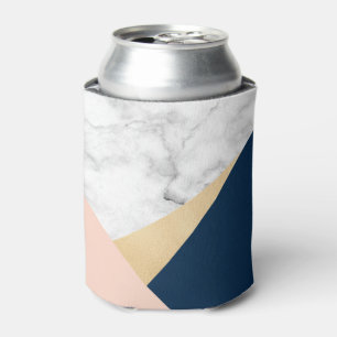 elegant white marble gold peach blue colour block can cooler