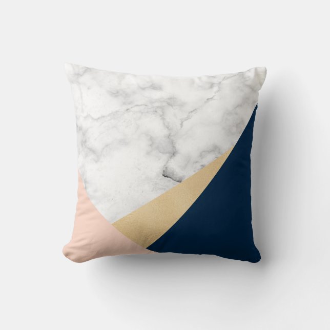 elegant white marble gold peach blue colour block cushion (Front)
