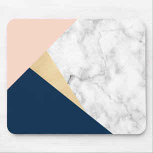 elegant white marble gold peach blue colour block mouse mat