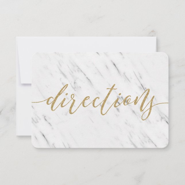 Elegant White Marble & Gold Wedding Directions Invitation (Front)