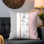 Elegant White Marble Grey Pink Cushion<br><div class="desc">This design features an elegant white and grey marble with accents of gold and pink,  white and grey stripes.
#marble #style #decor #elegant #home #pillow</div>
