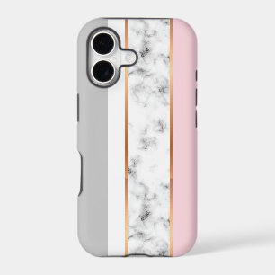 Elegant White Marble Grey Pink Gold Stripes