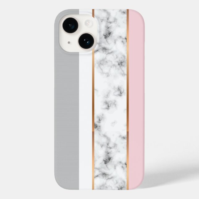 Elegant White Marble Grey Pink Gold Stripes Case-Mate iPhone Case (Back)