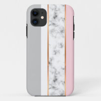 Elegant White Marble Grey Pink Gold Stripes